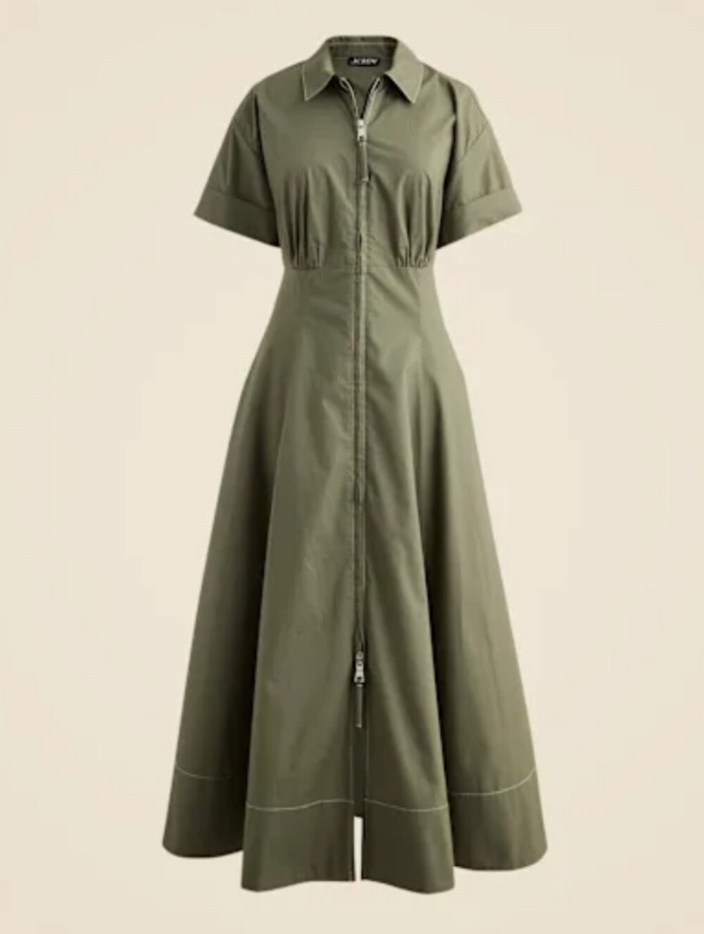 J. Crew Olive Green Zip-Front Midi Dress